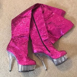 Thigh high pink glitter boots. Size 9